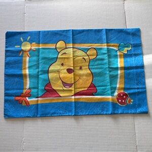 Vintage Winnie the Pooh Disney pillowcase Blue and Yellow with Red Accents